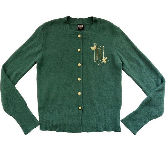 Wicked Sweaters - Wicked Elphaba Graphic Cardigan Paul Tazewell Green size L Embroidered Oz Ariana